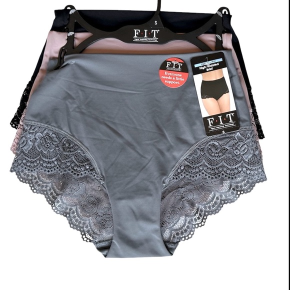 Women’s High Waisted Briefs Panties 3 Pc Set Light Control W/ Lace NEW WITH TAGS - Picture 1 of 4